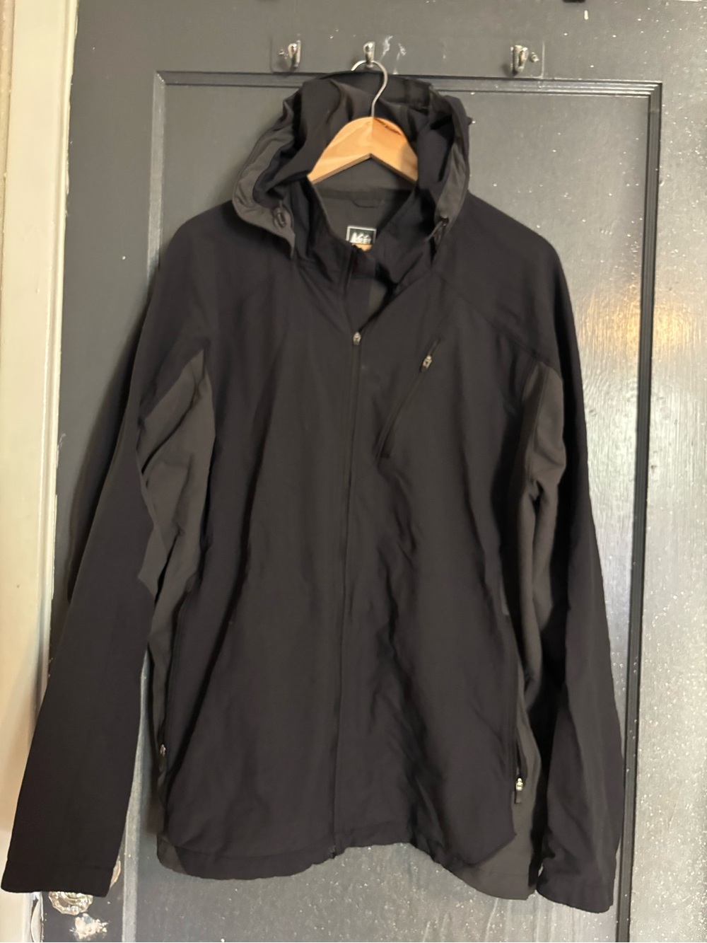 REI Black Hooded Softshell Jacket